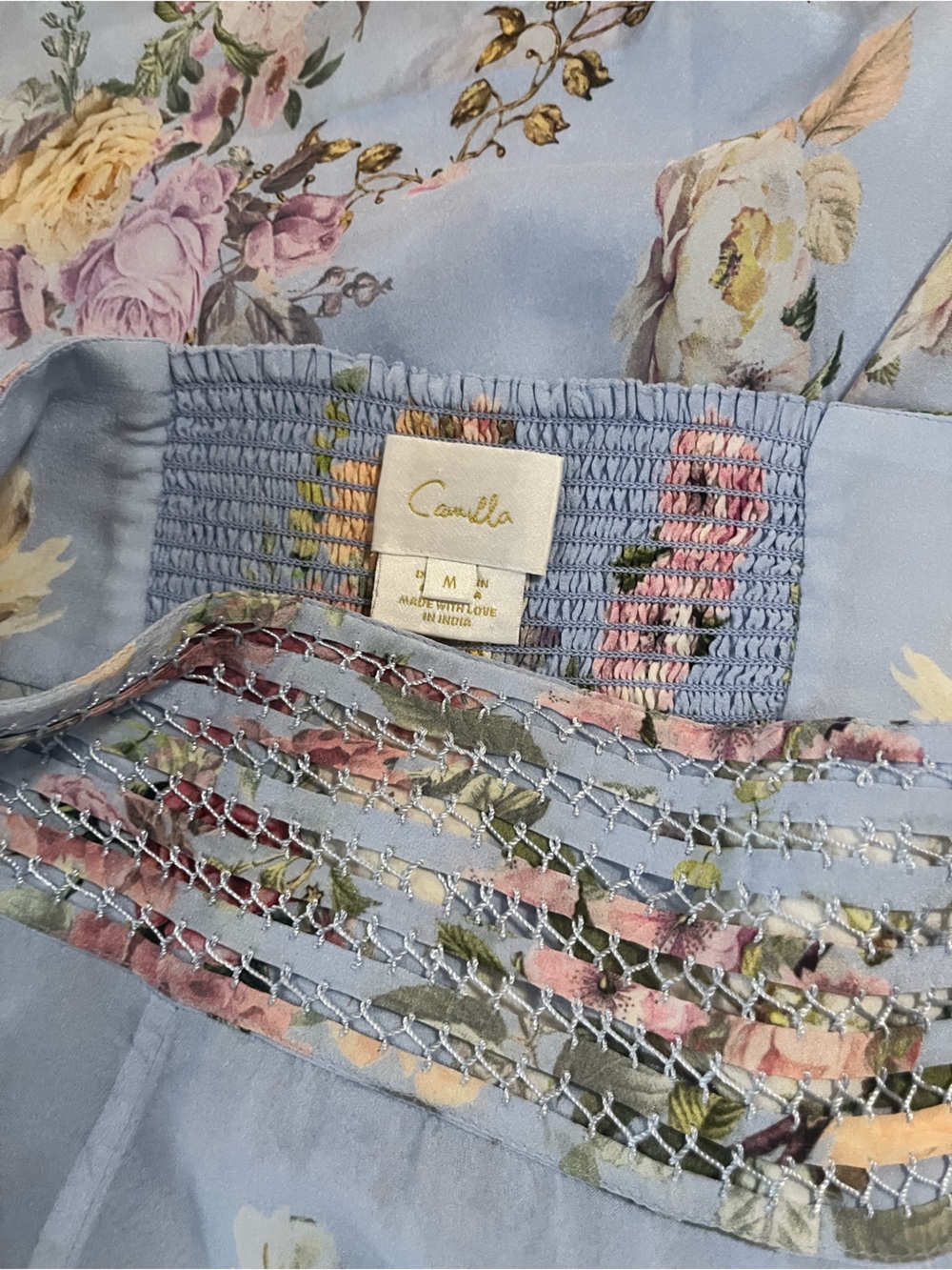 CAMILLA Tiled In Time Waisted Wide Leg Pants 100% Silk Floral Blue Medium - Picture 4 of 14